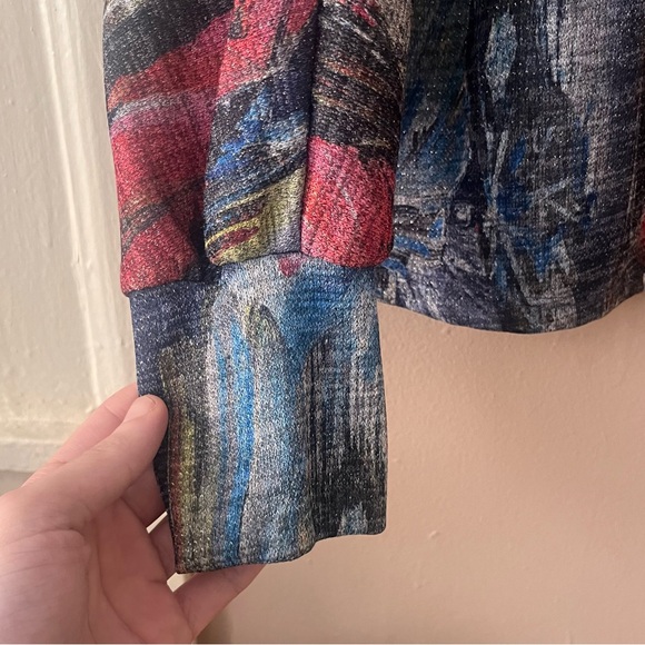 🏷️ 🆕 🎉 nwt! • multicolor abstract metallic knit floral scoop neck top - Picture 8 of 17